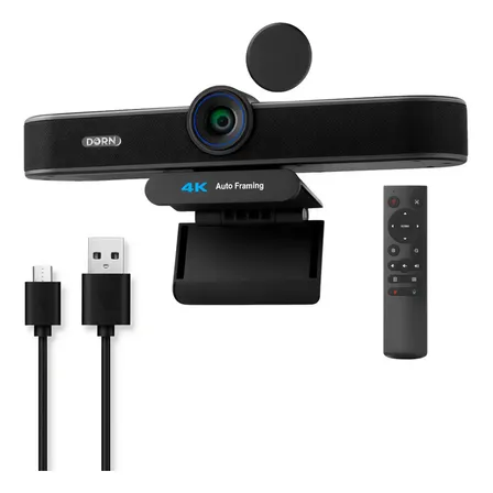 Webcam 4k Dorn Ultra Hd Com Ia E Controle Preto Para Videoconferência