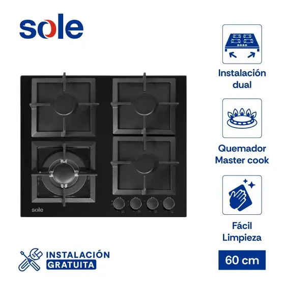 Cocina Empotrable Sole 4q Vidrio 60cm Solco070 Color Negro | Cuotas sin interés