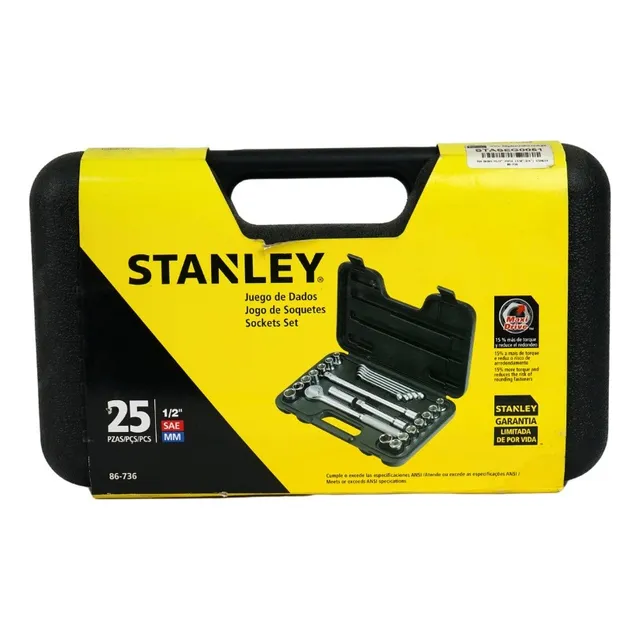 Juego Dados 1/2mm 3/8 - 3/4 Pulgadas 25 Piezas Stanley