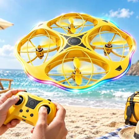Mini Drone Brinquedo Infantil 360° Luzes Coloridas Remoto Amarelo