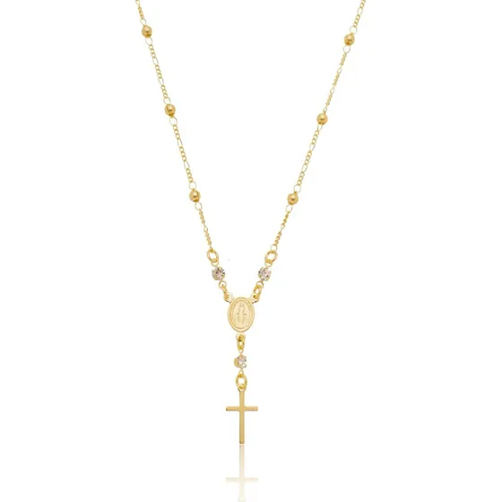 Colar Terço Com Cruz Banhado Ouro 18k Presente Fé