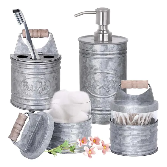 Juego Accesorios Baño Galvanizado Rústico Set X 4 Piezas