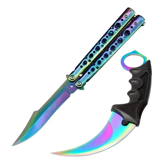Kit C/butterfly + Karambit Cs Go Multi Color Afiadas Tático Cor Color(fade)