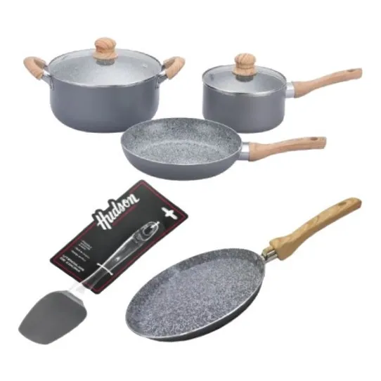 Set Olla Sarten Panquequera Hudson Granito 2,1mm 7pz