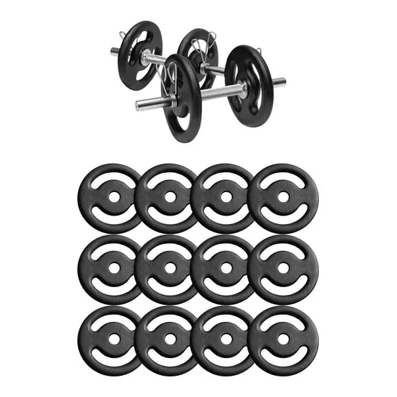 Kit Halteres De Anilhas E Barras Fitness - 18 Peças