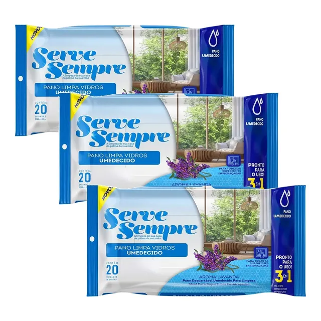 Kit 3 Unidades Lenços Umedecidos De Limpeza Limpa Vidros