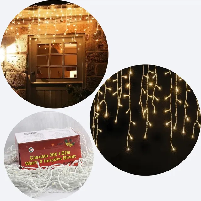 Cascata 300 Led 8f 6 Metros Decoração Arvore Natalina Bivolt