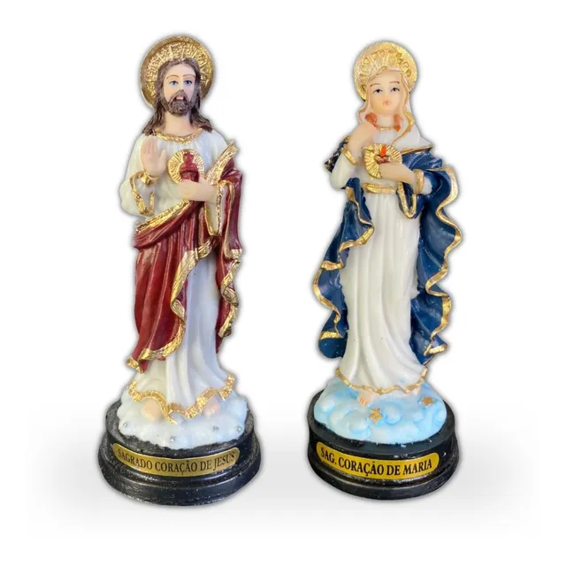 Imagem Sagrado Coração De Maria E De Jesus 12 Cm  Em Resina