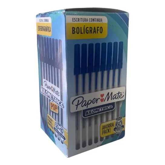 Caneta Esferografica Kilometrica 1.0 Pop Paper Mate Cx 60 Un Cor Da Tinta Azul