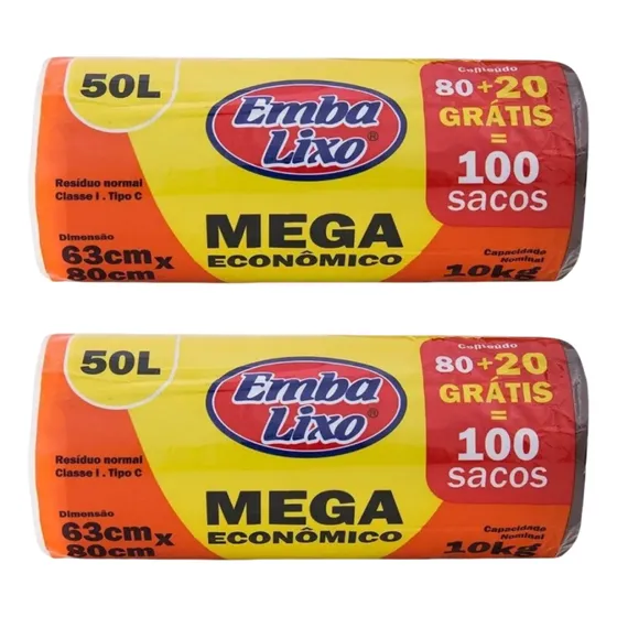 2 Pacotes Saco De Lixo Embalixo Pacote 100 Unidades 50litros