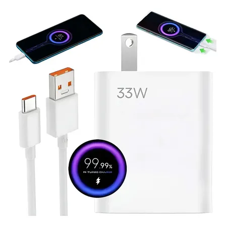 33w Turbo Cargador Rápido Para Xiaomi/ Redmi/ Poco/ Civi Cargador Carga Rapid Para Poco M5s/ C75/ C71/ M6/ Redmi 13/14c/ A5/ Note 14 Cargador Rápido Tipo C Con Cable De 1.5m Bottorry