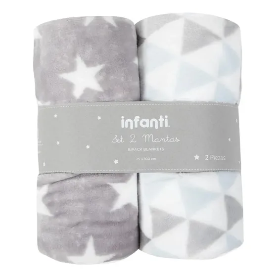 Pack 2 Mantas Infanti Polar 75x100cm Gris / Pimpo