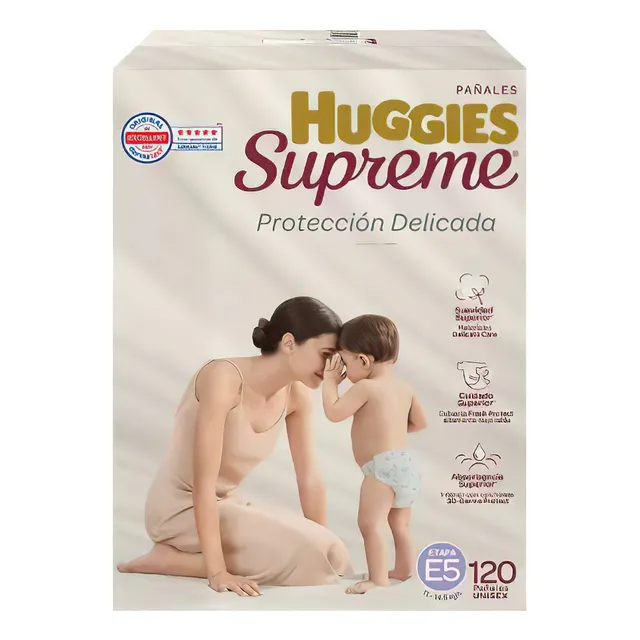 Huggies Supreme Pañales protección delicada Etapa 5 Unisex 120 pzas