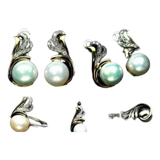 Juego De  Anillo, Aretes  Y  Dije De Perlas Naturales Jx435
