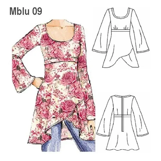 Molde, Patrón Blusa Larga Mujer, Manga Acampanada.