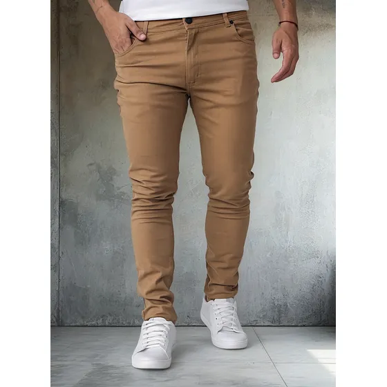 Pantalon Sugar Camel Gabardina Elastizada Calce Skinny Fit