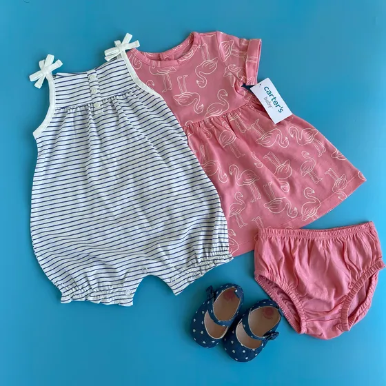 Carters Vestido Bebé Con Cubre Pañal Y Enterito
