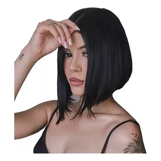 Peruca Wig Curta Castanho Escuro Fibra Futura Muito Natural