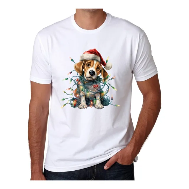 Remera Modal Blanca Navidad Perros Luces 01
