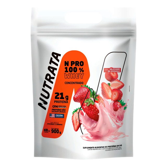 Whey Concentrado W100 Refil Nutrata 900 G Sabor Morango