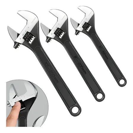 Kit 3 Chave Inglesa Ajustável 6, 8 E 10 Pol. Reforçada Preto