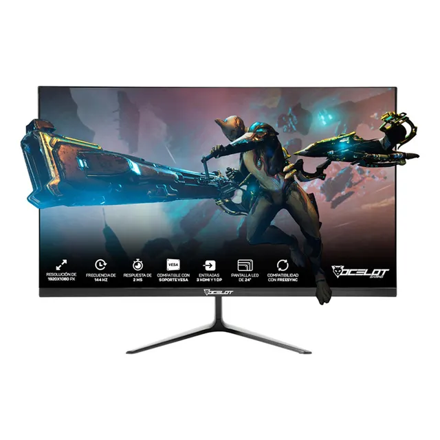 Monitor Gamer Ocelot 23.8 Pulgadas Plano Frecuencia 144 HZ Full HD HDMIDP y FREESYNC Color Negro Modelo OGM24-01
