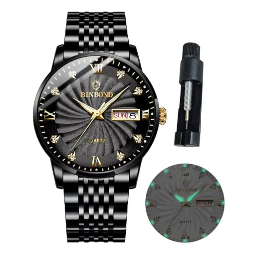 Binbond Relojes Hombres Negro Acero Inoxidable 9nsrh