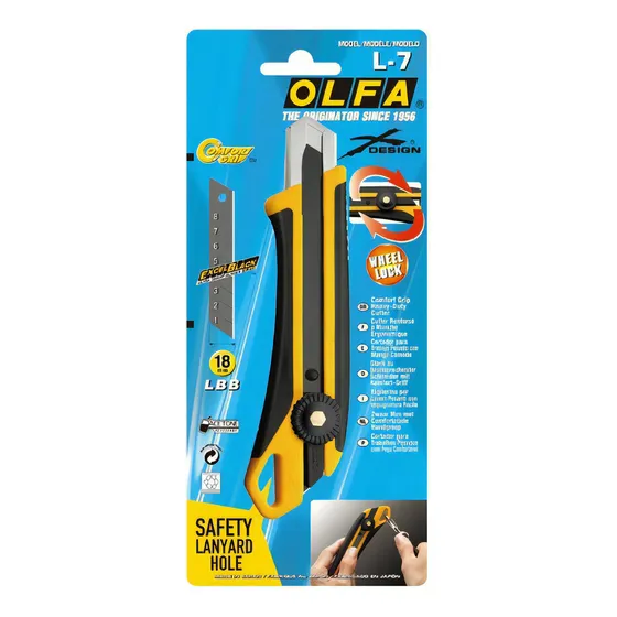 Cuchillo Olfa L-7 Industrial- Antideslizante Tipo Seguro Manual