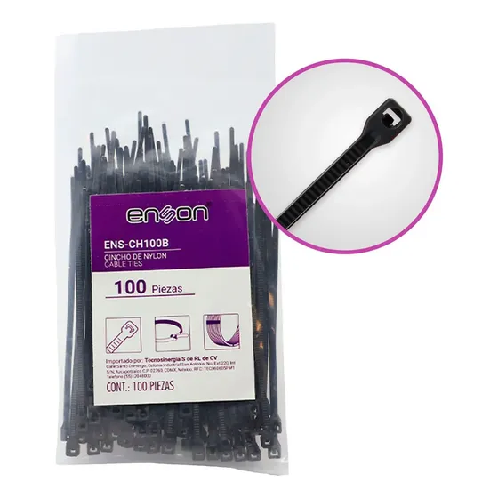 Cincho Plástico 10cm Negro 100 Piezas Ens-ch100b Enson