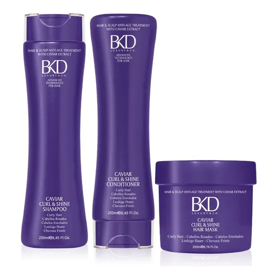 Kit Bkd Shampoo Acondicionador Y Mascara Baño De Crema Para Rulos Ondas By Fidelite - Pelo Rizado Cabello Ondulado Curl Y Shine Tratamiento Con Aceite De Caviar 250ml