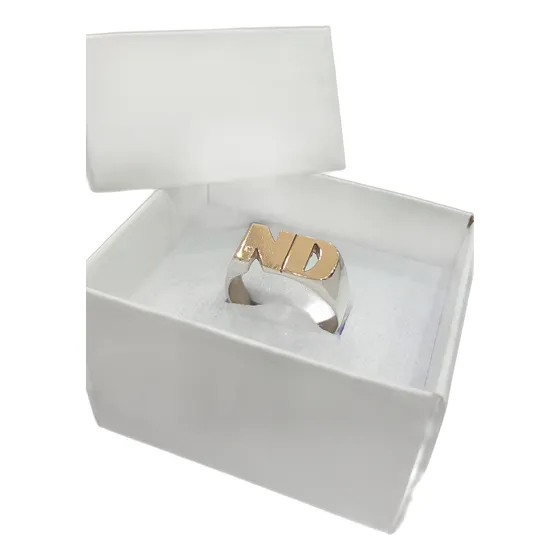 Anillo Sello Inicial Doble Plata 925 Oro 18k Personalizado
