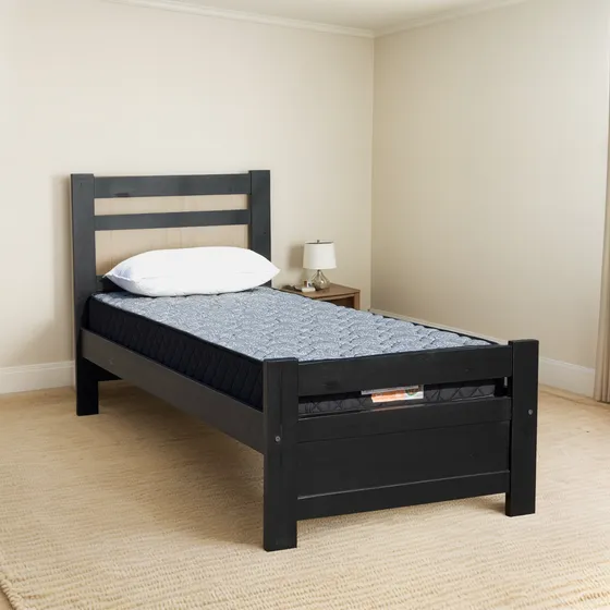 Cama 1 Plaza Reforzada Pino Macizo Pintado Con Colchon 110kg