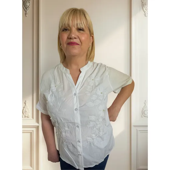 Camisa Importada Bordado Con Flores Mujer