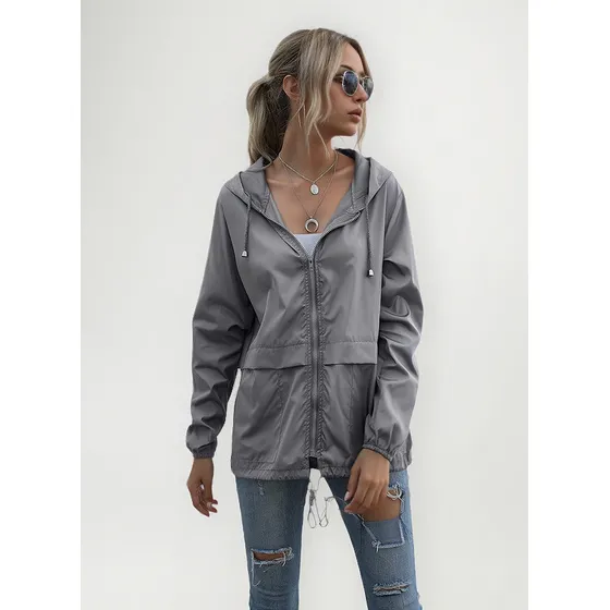 Abrigo Mujer Con Capucha Impermeable Cortavientos Cremallera