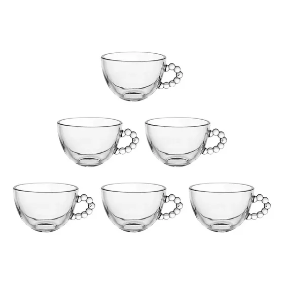 6 Xícara Bubbly 220ml De Alça De Bolinhas Para Café E Chá