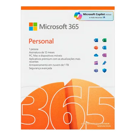 Microsoft 365 personal anual 1 usuário 1TB onedrive