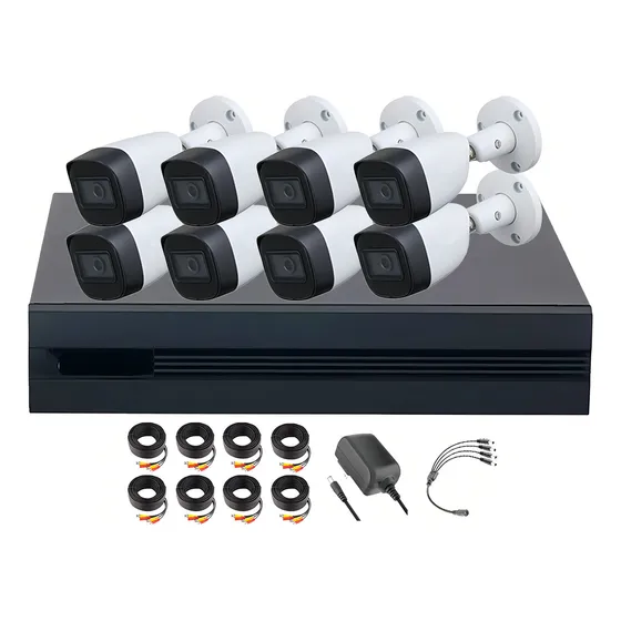 Kit Videovigilancia Cronos 8 Cámaras Dahua Metálicas Bala HFW1500CM-A 5MP Con Audio + Cables + Accesorios - Kit Cctv KITXVR5104HS4KLI3-8CCC (dvr Dahua XVR5108HS Circuito Cerrado)
