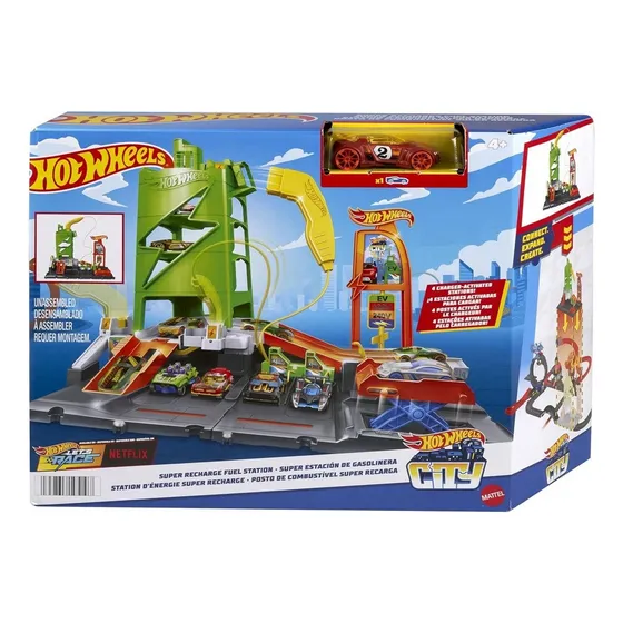 Hot Wheels City Track Estacion De Gasolina Con Cargadores Ev