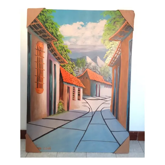Cuadro Al Oleo 97cm X 70cm Sin Marco Tema Calle De Choroni