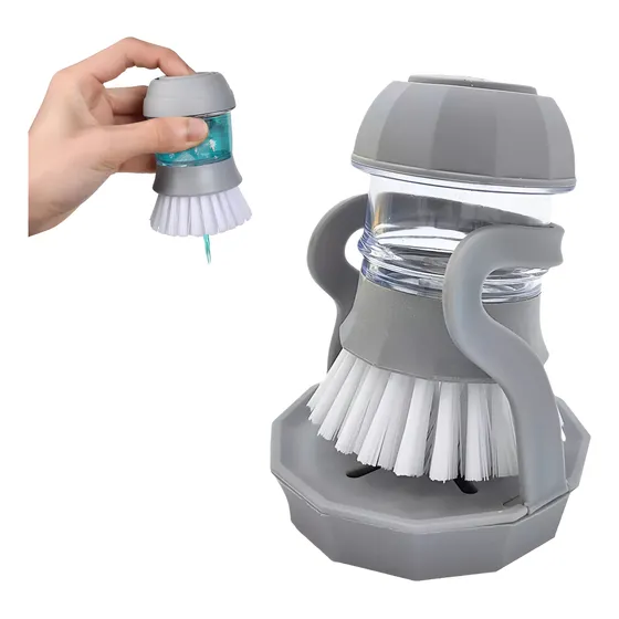 Cepillo Lava Platos Dispenser Con Base Gris Detergente