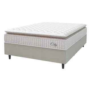 Cama Box ColchĂŁo Casal Molas Ensacadas City Pillow Top 138x188x61cm Branco E Bege Hellen Cama Box ColchĂŁo Casal Molas Ensacadas City Pillow Top 138x188x61cm Branco E Bege Hellen
