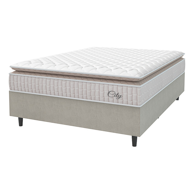 Cama Box Colchão Casal Molas Ensacadas City Pillow Top 138x188x61cm Branco E Bege Hellen Cama Box Colchão Casal Molas Ensacadas City Pillow Top 138x188x61cm Branco E Bege Hellen