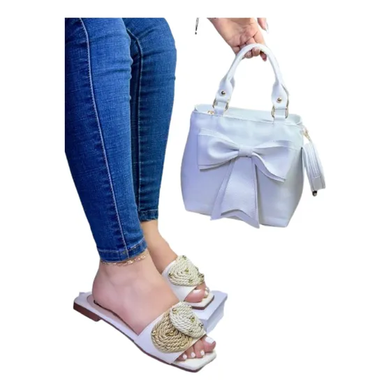 Combo De Sandalia Bajita Para Dama Con Cartera