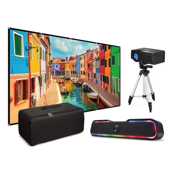 Kit Cine En Casa Proyector Pantalla 120  Altavoz Bluetooth 