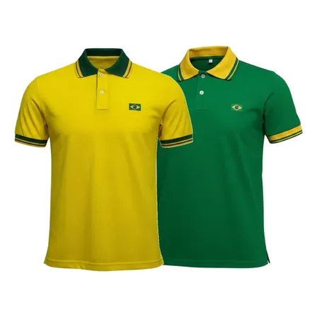 Kit 2 Camisas Brasil Polo Piquet Bordado Masculino