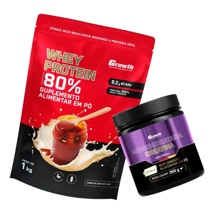 Kit Growth: Whey Protein Doce De Leite 1kg + Creatina Creapure Sem Sabor 250g Kit Growth: Whey Protein Doce De Leite 1kg + Creatina Creapure Sem Sabor 250g