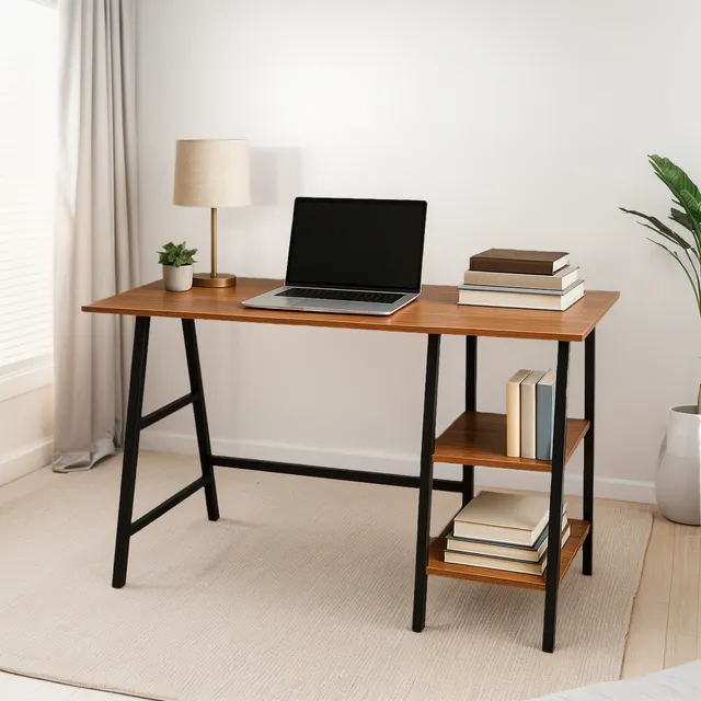 Escritorio 3 Estantes Estilo Caballetes Minimalista Moderno