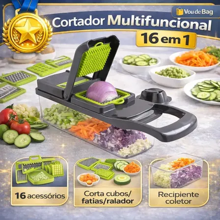 Cortador Mandolin De Legumes Inox Fatiador Ralador 16 Em 1 Multifuncional Verduras Picador Vou De Bag