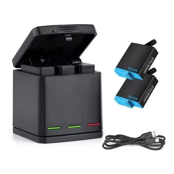 Cargador Triple + 2 Baterias Para Gopro Hero 5 6 7 8 Black