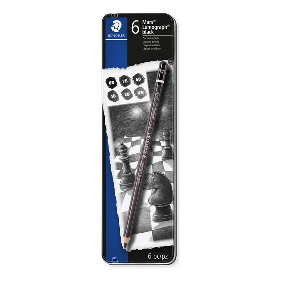 Lapices De Dibujo Staedtler 100B G6 Mars Lumograph Black Estuche Metal Con 6 Pz